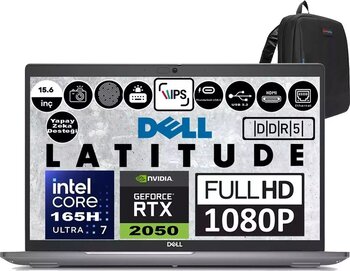 Dell Latitude 5550 Intel Core Ultra 7 165H 64GB Ddr5 1tb SSD Nvidia RTX2050 4gb Ubuntu 15.6" 250NİT Fullhd Taşınabilir Bilgisayar XCTOL555015EMEAF13 + Zetta Çanta
