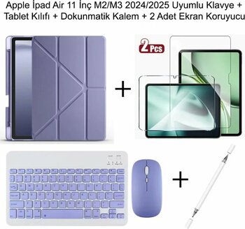 Yesnıce iPad Air 11 M2/M3 2024/2025 Uyumlu Standlı Kılıf Ve Dokunmatik Kalem Ve Klavye ve Mouse