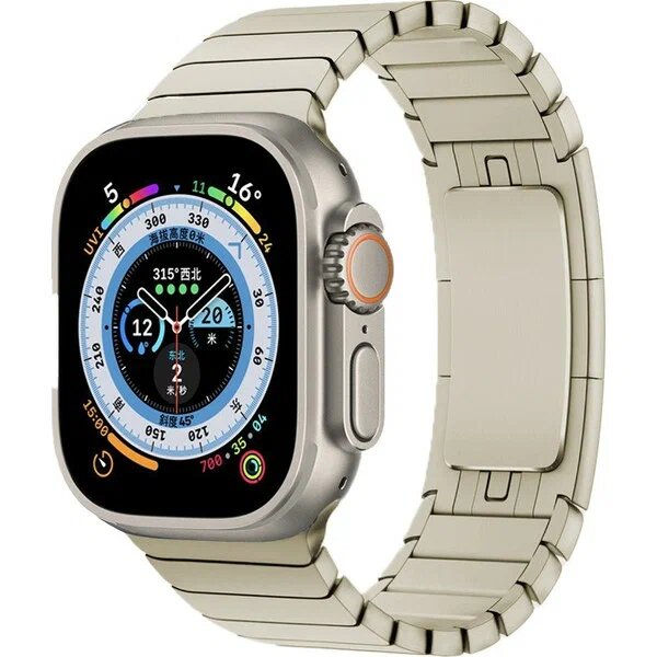 Gpack Apple Watch Ultra 2 Kordon Yandan ÇıtÇıtlı Metal Parçalı Çizgi Dizayn KRD35 Akıllı Saat Kordonu