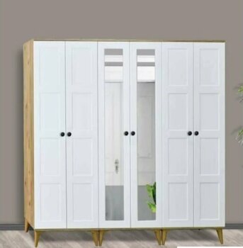 Kare Beyaz 5 Kapılı Aynalı Dolap