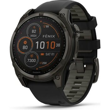 Garmin  Garmin Fenix 8 - 47 mm Solar Sapphire Karbon Gri Dlc Titanyum Siyah/gri Silikon Kayışlı - Siyah - Gri