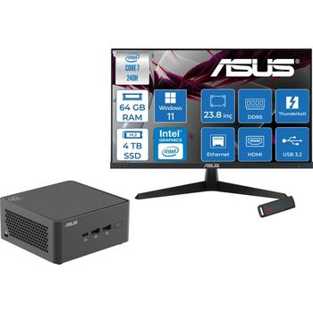 Asus Nuc 15 Pro Tall Kit Intel Core 7-240H 5.2ghz Up 64GB Ddr5 4tb SSD Intel® Graphics Asus 120Hz IPS 23.8 Fhd Mon. WIN11PRO Mini Masaüstü Bilgisay...