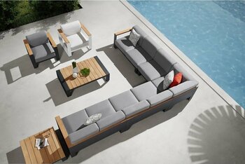 SCY Lomarden Dış Mekan Modern L Köşe Koltuk Takım Ahşap Detaylı Konforlu Bahçe Mobilyası Oturma Grubu