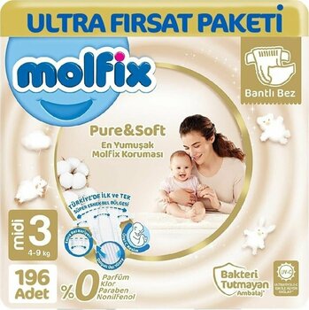 Molfix Pure Soft Ultra Avantaj Bebek Bezi 3 Beden 98x2 196 Adet 4-9 Kg