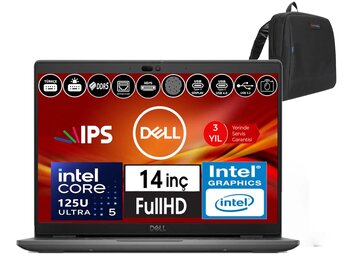Dell Latitude 3450 Intel Core Ultra 5 125u 16gb Ddr5 4tb Ssd 14" Fhd Ips Windows11pro Taşınabilir Bilgisayar Wxcto3450125_Vp30+Zettaçanta