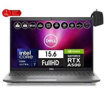 Dell Precısıon M3591 Intel Ultra 7-155H Vpro 32Gb 256Gb Ssd Rtxa500 4Gb 15.6" W11pro Taşınabilir Iş Istasyonu Xctop3591emea_vp-101+Zettaçanta