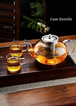 Cam Demlik Borasilikat Demlik Çelik Süzgeçli Çay Demliği Isıya Dayanıklı Bitki Çayı Demlik 1000 Ml