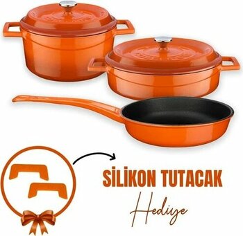 Lava Döküm 3X Trendy Serisi 6 Parça Tencere & Tava Seti  Turuncu