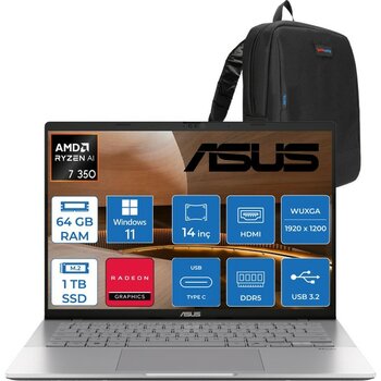 Asus Vivobook S14 M3407KA Ryzen™ Aı 7 350 64GB Ddr5 1tb SSD Amd Radeon™ Graphics 14.0-Inch, Wuxga (1920 x 1200) OLED 0.2ms 300NITS WIN11HOME Taşına...