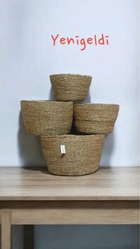 4 Adet Yuvarlak Hasır Saklama Sepeti Sapsız Yen2400394