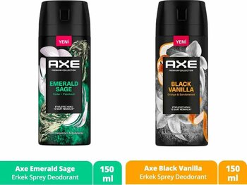 Axe Premium Collection Erkek Sprey Deodorant Black Vanilla 150 ml + Emerald Sage 150 ml