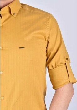 Twinlion Twın Slim Fit Düğmeli Yaka Sarı L Gömlek