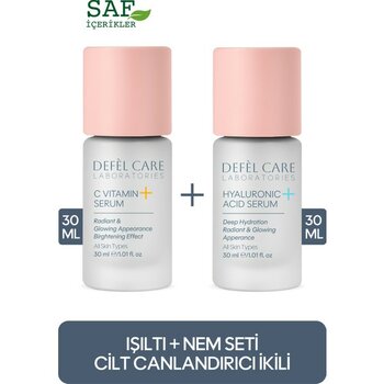 Defel Care 2’li Serum Seti (C Vitamini + Hyaluronik Asit) 30 ml x 2 – Işıltı & Nem Desteği – Tüm Cilt Tipleri İçin - 2'li