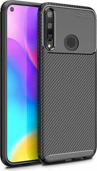 Kvy Huawei P40 Lite E Karbon Görünüm Negro Silikon Kılıf Ekran Koruyucu - Siyah