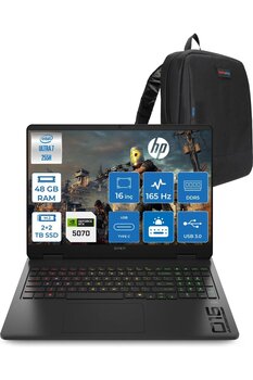 HP Omen Ultra 7 255H Aı 48GB 2tbSSD+2tbSSD 8GB/RTX5070 16\" 2k 165 Hz, 3 Ms FDOS CD8M2EAF22+ZETTAÇANTA
