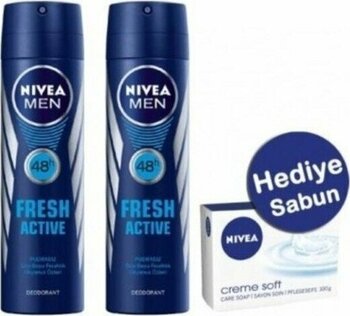 Nivea Men Fresh Active Dedorant 150 Ml*2 Adet Avantajlı Paket+Nivea Creme Care Sabun Hediyeli