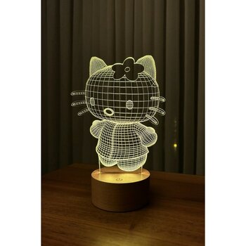 Normadia Sevimli Hello Kitty Figürlü LED Gece Lambası, Yumuşak Işık, Güzel Uyku Atmosferi - Ahşap - Ceviz