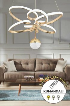 Capella Aydınlatma Felix Kumandalı 3 Renk Işık Özellikli Modern Gold Kaplama Sarkıt Led Avize Salon Avize