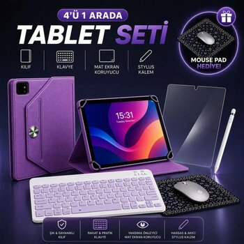 Jolita Honor Pad 9 12.1" Uyumlu 4’lü Tablet Seti Klavye + Kılıf + Kalem - Mor