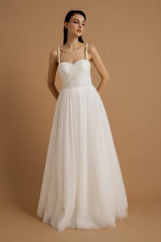 Lenta Moda Beyaz Drapeli Ve Inci Detaylı Tül Abiye & Nikah Elbisesi 42 Beden