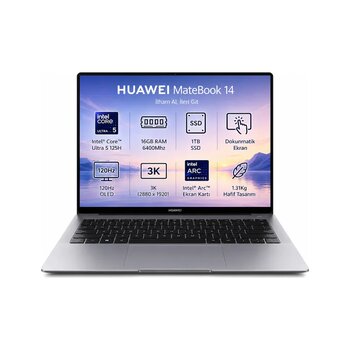 Huawei Matebook 14 53014qcs Ultra 5 125h 16 Gb 1 Tb Ssd 14.2" Free Dos Dizüstü Bilgisayar