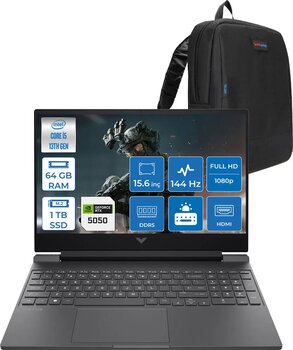 Hp Victus Gaming Laptop Intel® Core™ I5-13420h 64gb Ddr5 1tb Ssd 8gb/Rtx5050 Gddr7 15.6" 144hz Ips 300nits Fhd Freedos Taşınabilir Bilgisayar.Bq1p9eaf18+Zettaçanta