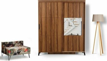 Pasific Home Huga Sürgülü 2 Kapaklı Aynalı Gardırop, Ceviz ,150 cm