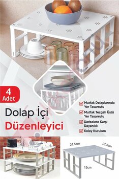 Dükkanönü 4 Adet Flowers Dolap Içi Raf Düzenleyici Dolap Düzenleyici Raf, Bardak Rafı, Düzenleme Rafı Org-01