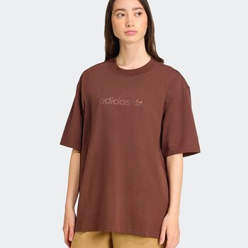 Adidas Essentials Linear T-Shirt Oversized Kadın Kahverengi Tişört