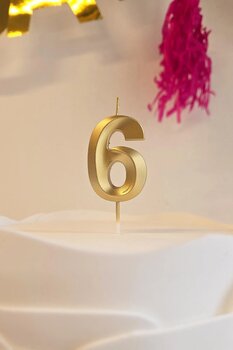 PEKSHOP 6 Yaş Gold Mum Rakam Pasta Mumu Yaş Mum Gold Renk