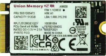 Union Memory SSS1D05470 512GB M2 22X42 Nvme SSD - Yok