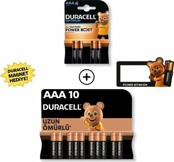 Duracell Optimum AAA Alkalin Kalem Pil 4’lü Paket + AAA Alkalin Kalem Pil 10'lu Paket