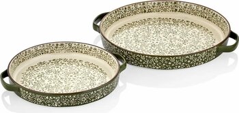 Seramik Yeşil Yuvarlak 2'li Fırın Kabı Fırın Tepsisi Büyük 38-30 Cm