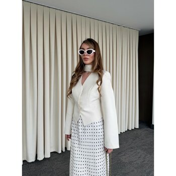 Laluvia Ekru Vatkalı Fularlı Ceket - 85175 - S