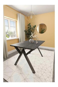 Home 6 KİŞİLİK METAL AYAKLI MUTFAK YEMEK MASASI 120 CM MERMER DESEN