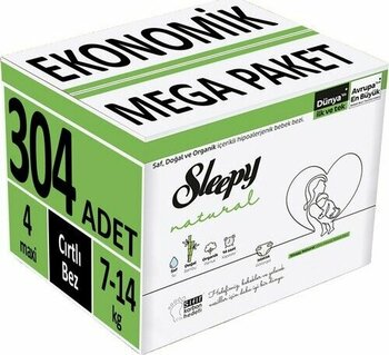 Sleepy Bebek Bezi Natural Beden:4 (7-14KG) Maxi Ekonomik Mega Paketi 304 Adet