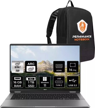 Asus Vivobook 14 Flip Ultra 7 256V 16Gb Ram 1Tb Ssd 14'' Wuxga Oled W11P Dizüstü Bilgisayar & Per4