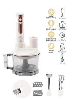 PiranTech Mutfak Robotu – El Blenderı, Doğrayıcı, Rende ve Çırpıcı Seti