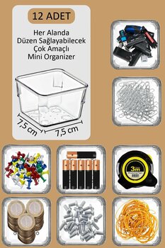 color house 12 Adet Mini Organizer Kutu Ataşlık Silgilik Lastik Kutusu 7,5 cm * 7,5 cm
