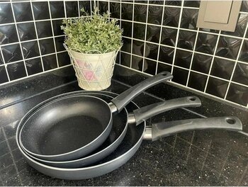 sobapark Teflon Tava Seti 16+20+24 Cm Siyah Renk Teflon Tava Seti Yanmaz Yapışmaz 3'lü Tava Seti