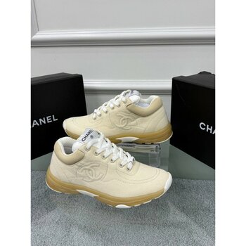 Chanel Kadın Sneaker Spor Ayakkabı Günlük Konfor ve Modern Stil - Krem - 38