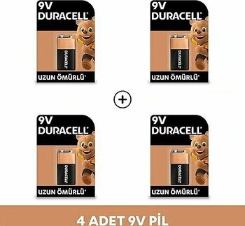 Duracell 6LR61/MN1604 Alkalin 9V Pil 4'lü