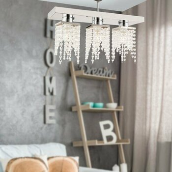 Apliqa Nikola 3Lü Krom Kristalli Taşlı Modern Tasarım Kristal Salon Avize - Gri