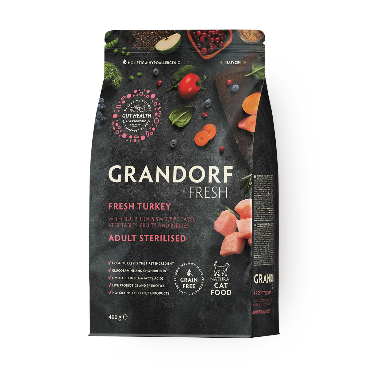 Изображение товара Сухой корм для стерилизованных кошек Grandorf индейка с бататом 400 г