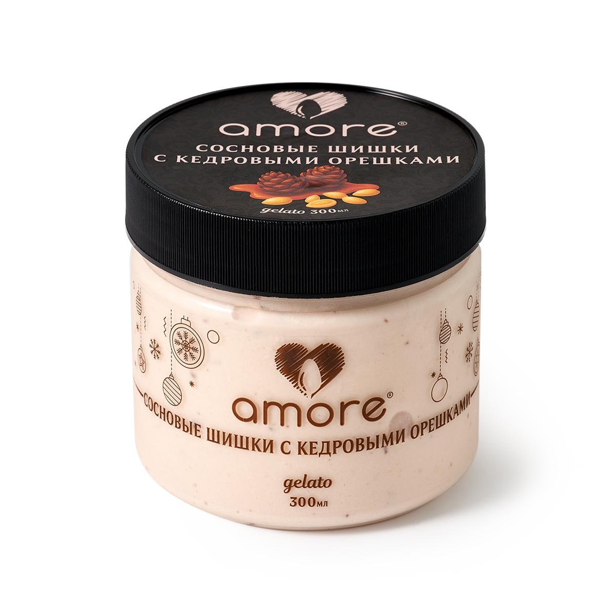 Изображение товара Мороженое молочное Amore сосновые шишки с кедровыми орешками 300 мл
