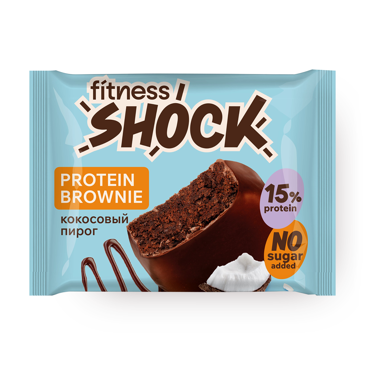 Изображение товара Бисквит протеиновый FitnesShock Брауни кокосовый пирог без сахара 50 г