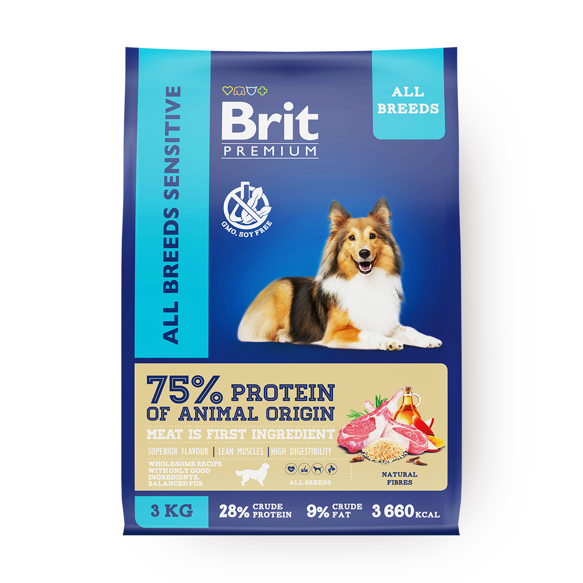 Изображение товара Сухой корм для собак всех пород Brit Premium Sensitive с ягнёнком и индейкой для чувствительного пищеварения 3 кг