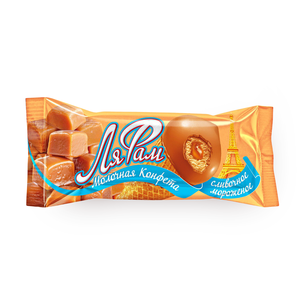 Изображение товара Мороженое сливочное «Ля Фам» со вкусом молочной конфеты рожок в глазури 70 г