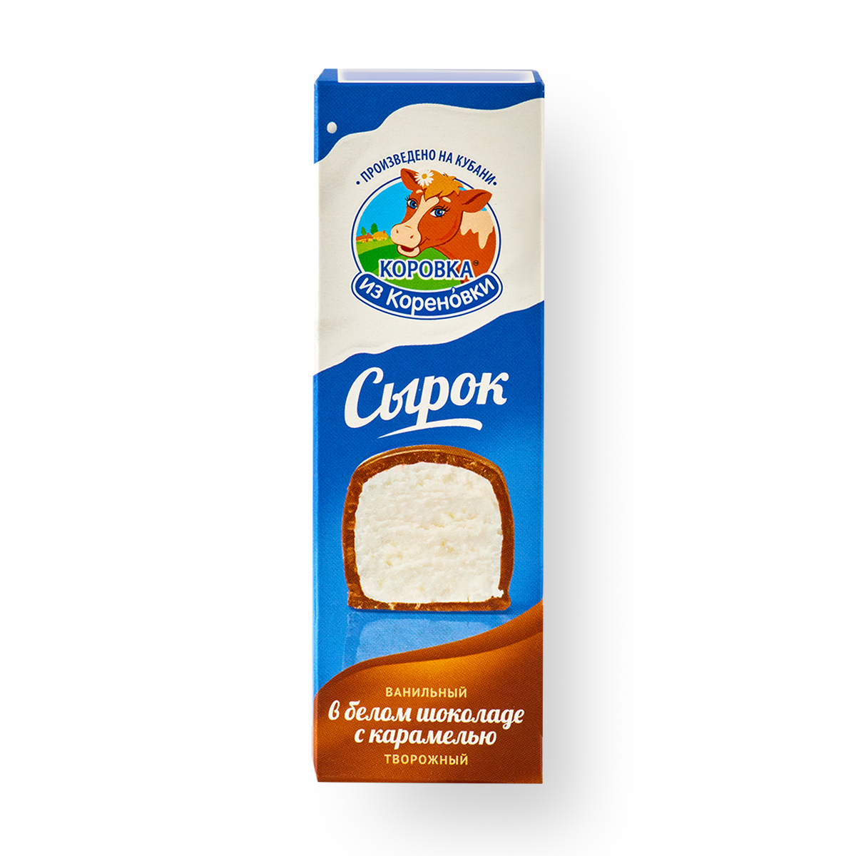 Изображение товара Сырок глазированный «Коровка из Кореновки» с карамелью в белом шоколаде 23% 50 г
