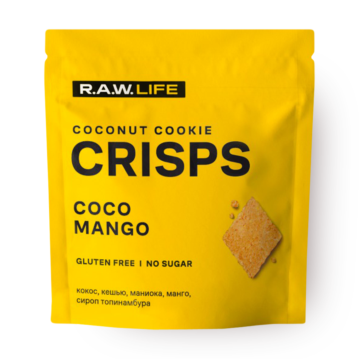 Изображение товара Печенье кокосовое Crisps RawLife кокос-манго без глютена без сахара 35 г